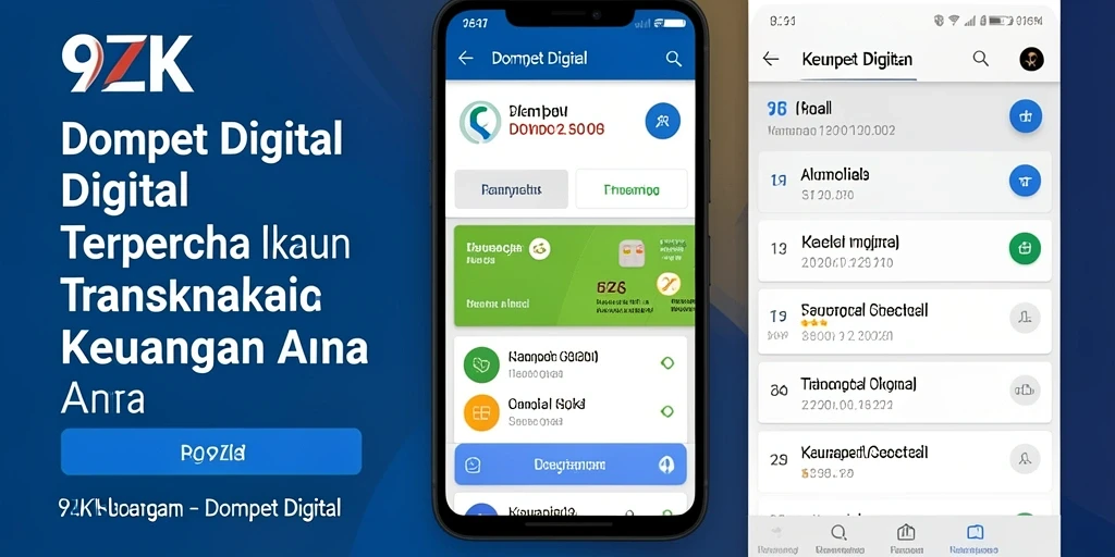 Antarmuka aplikasi 9ZK yang sederhana dan menarik untuk Dompet Digital.