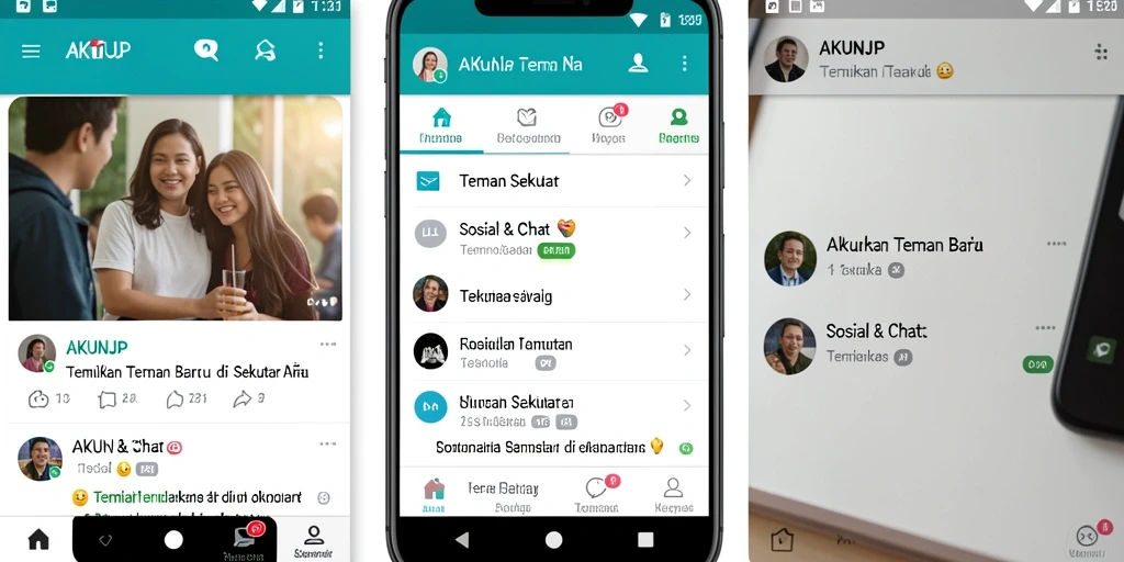 Tampilan interaktif aplikasi AKUNJP untuk mencari teman sekitar.
